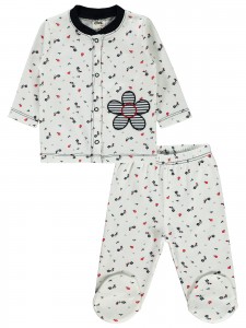 Wholesale - Civil Baby - Ecru - -Pajama Set-56-62-68 Month(1-1-1) 3 Pieces