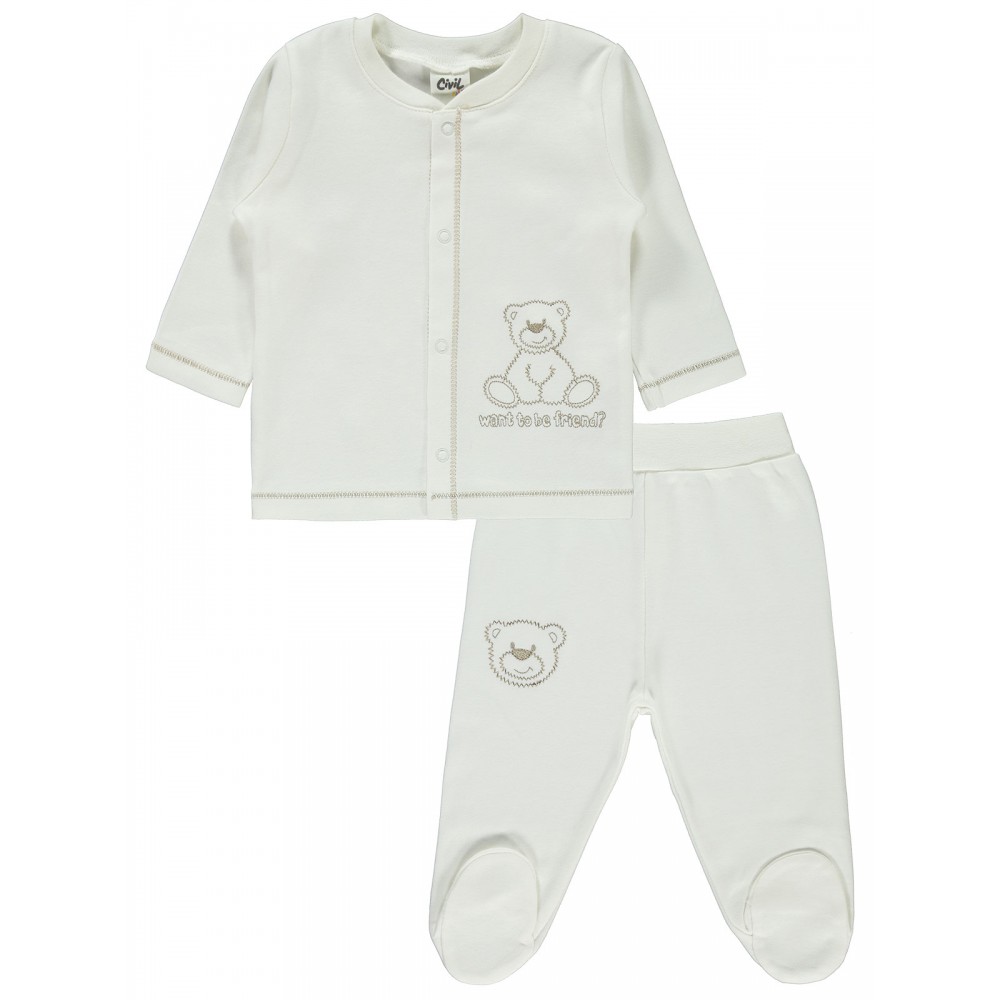 Wholesale - Civil Baby - Ecru - -Pajama Set-62-68 Month (1-1) 2 Pieces