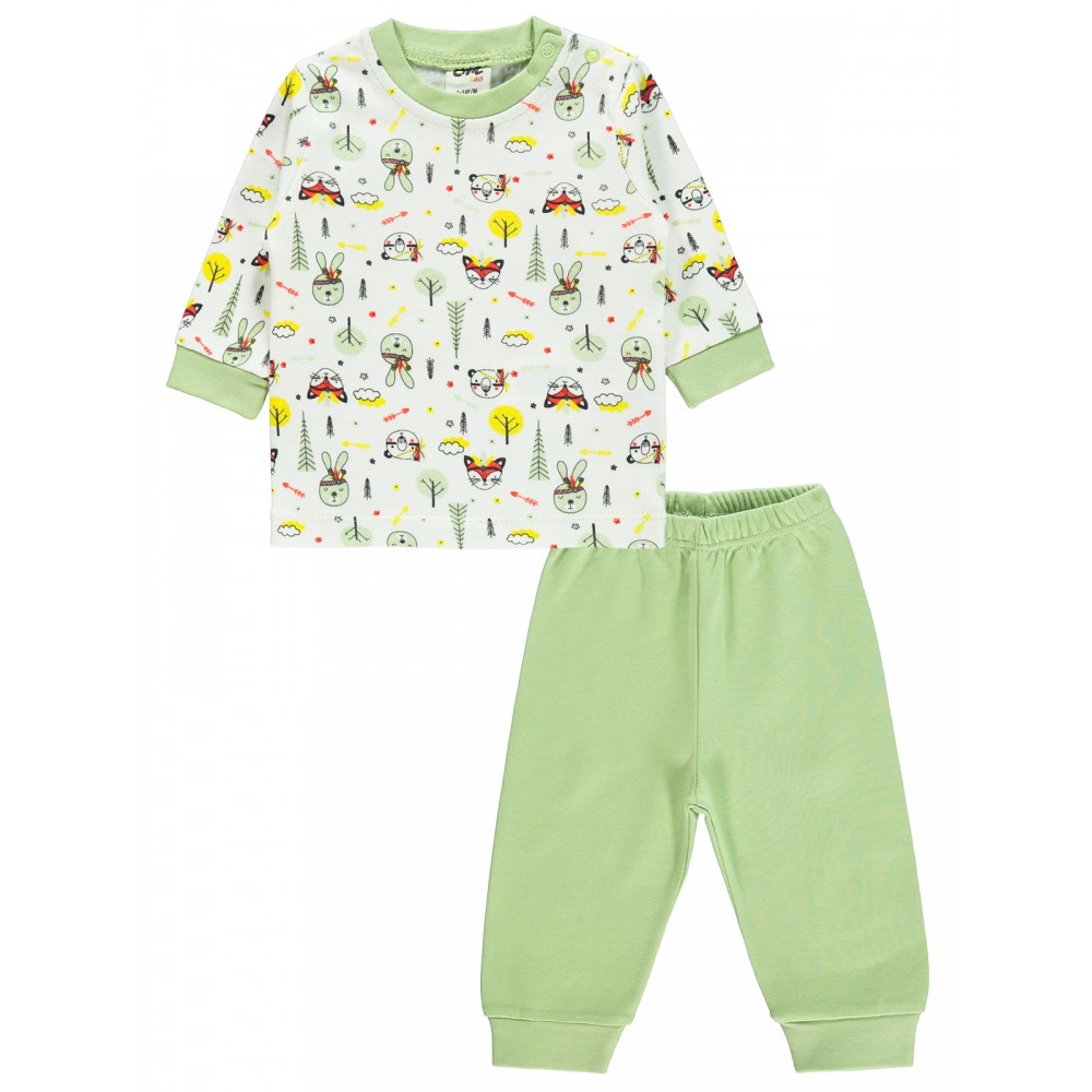 Wholesale - Civil Baby - Green - -Pajama Set-56-62-68-74 (1-1-1-1) 4 Pieces