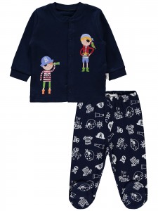 Wholesale - Civil Baby - Navy - -Pajama Set-56-62-68-74 (1-1-1-1) 4 Pieces