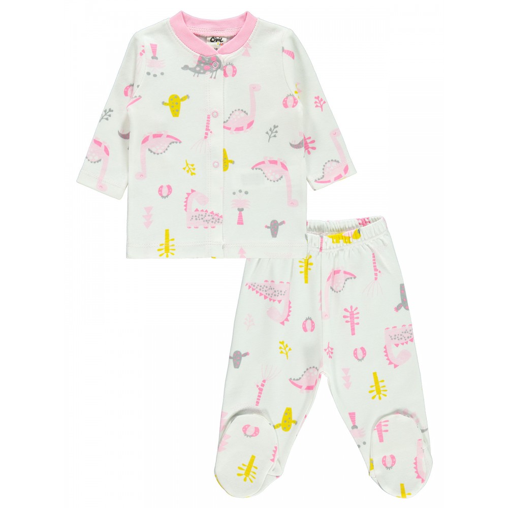 Wholesale - Civil Baby - Pink - -Pajama Set-56-62-68 Month(1-1-1) 3 Pieces