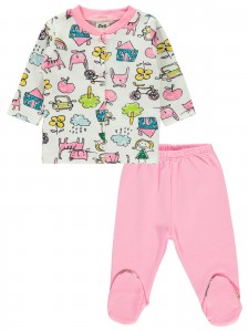 Wholesale - Civil Baby - Pink - -Pajama Set-56-62-68 Month(1-1-1) 3 Pieces