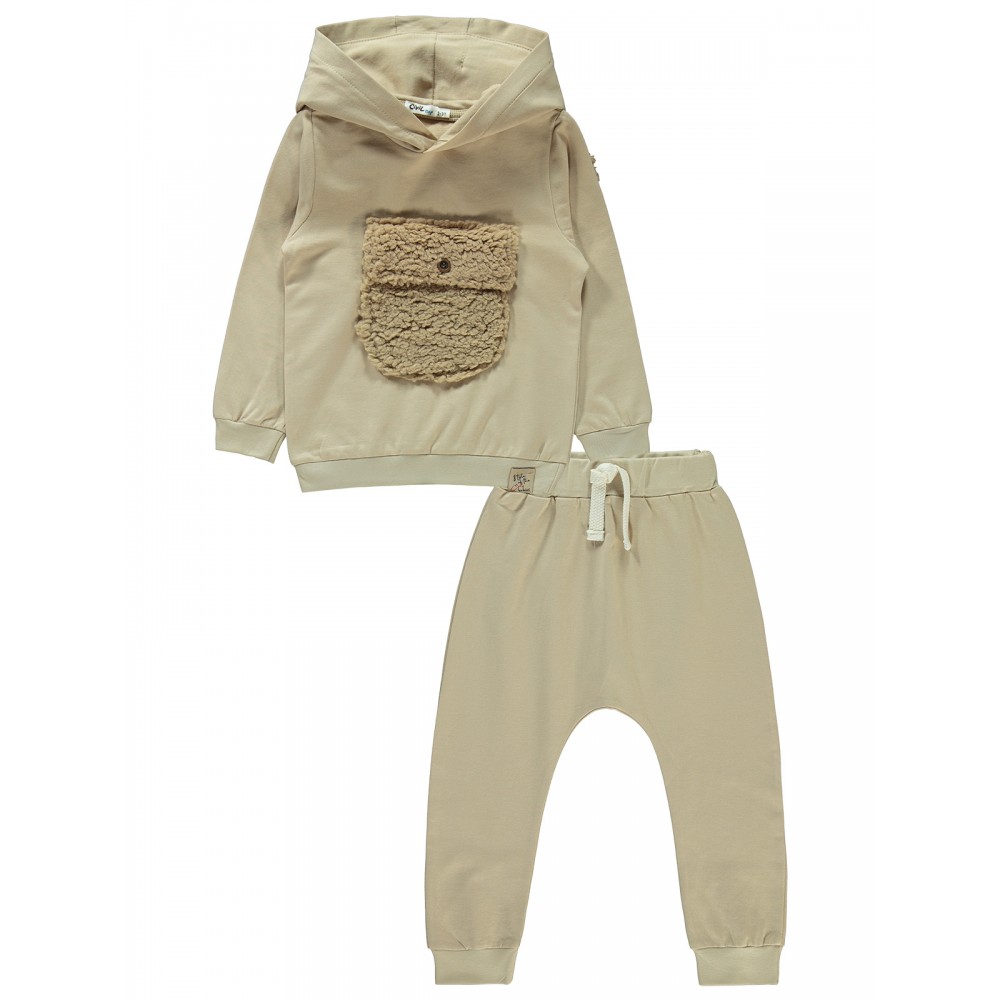 Wholesale - Civil Boys - Beige - -Tracksuit-2-3-4-5 Year (1-1-1-1) 4 Pieces