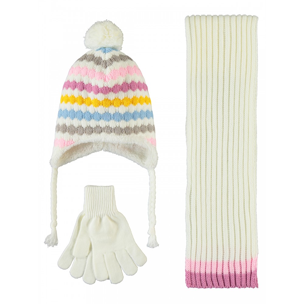 Ecru Girls-Scarf, Beanie, and Gloves Sets